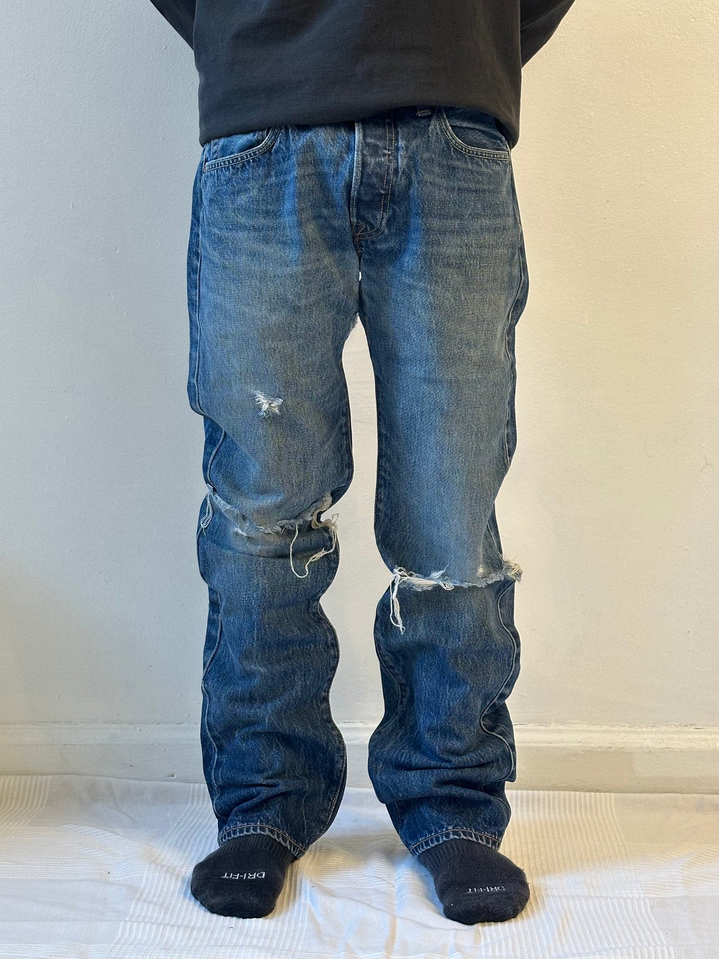 Distressed Levi's 501 White Oak Cone Denim
