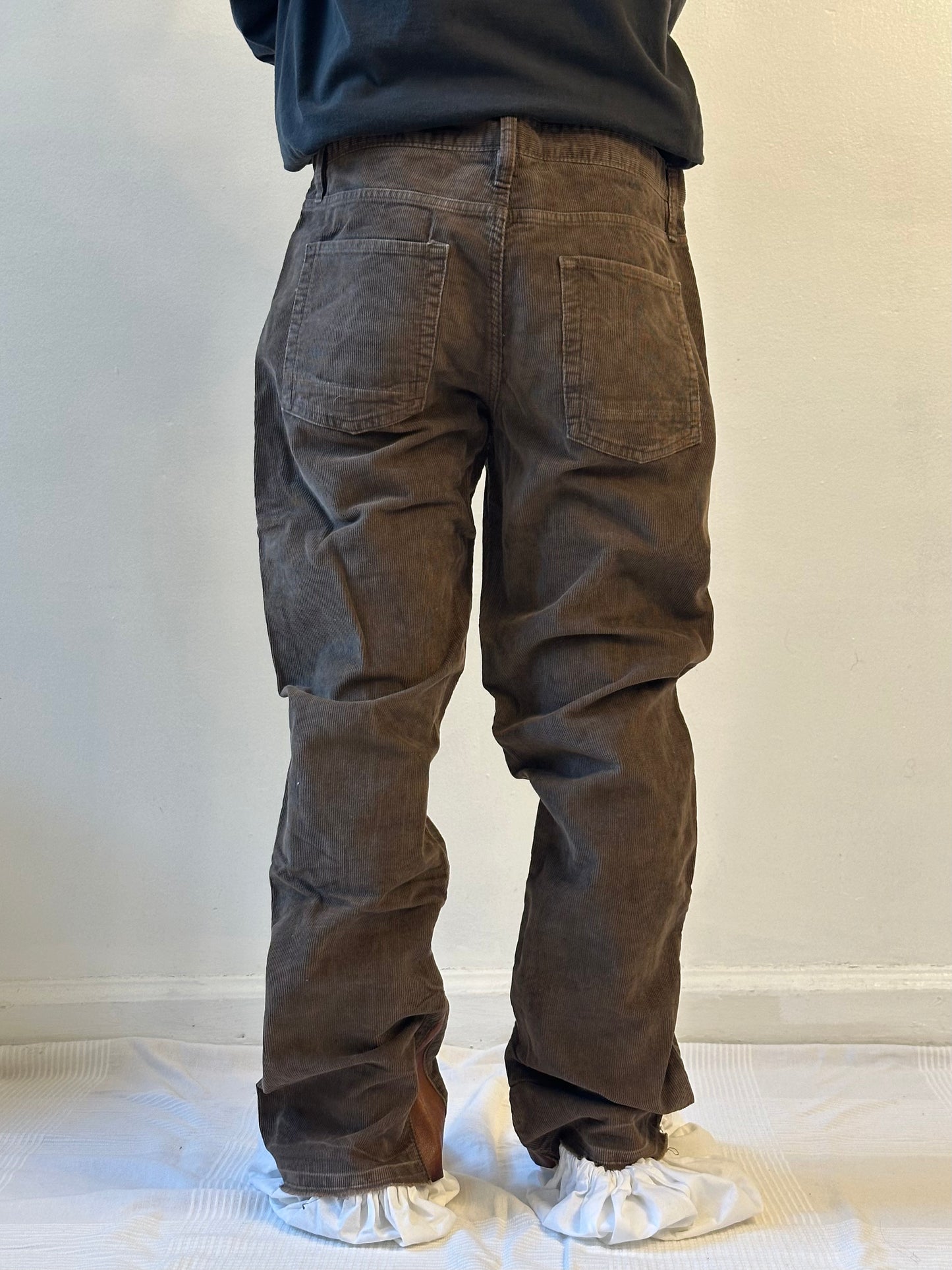 Brown Coduroy Pant w/ Leather Flare