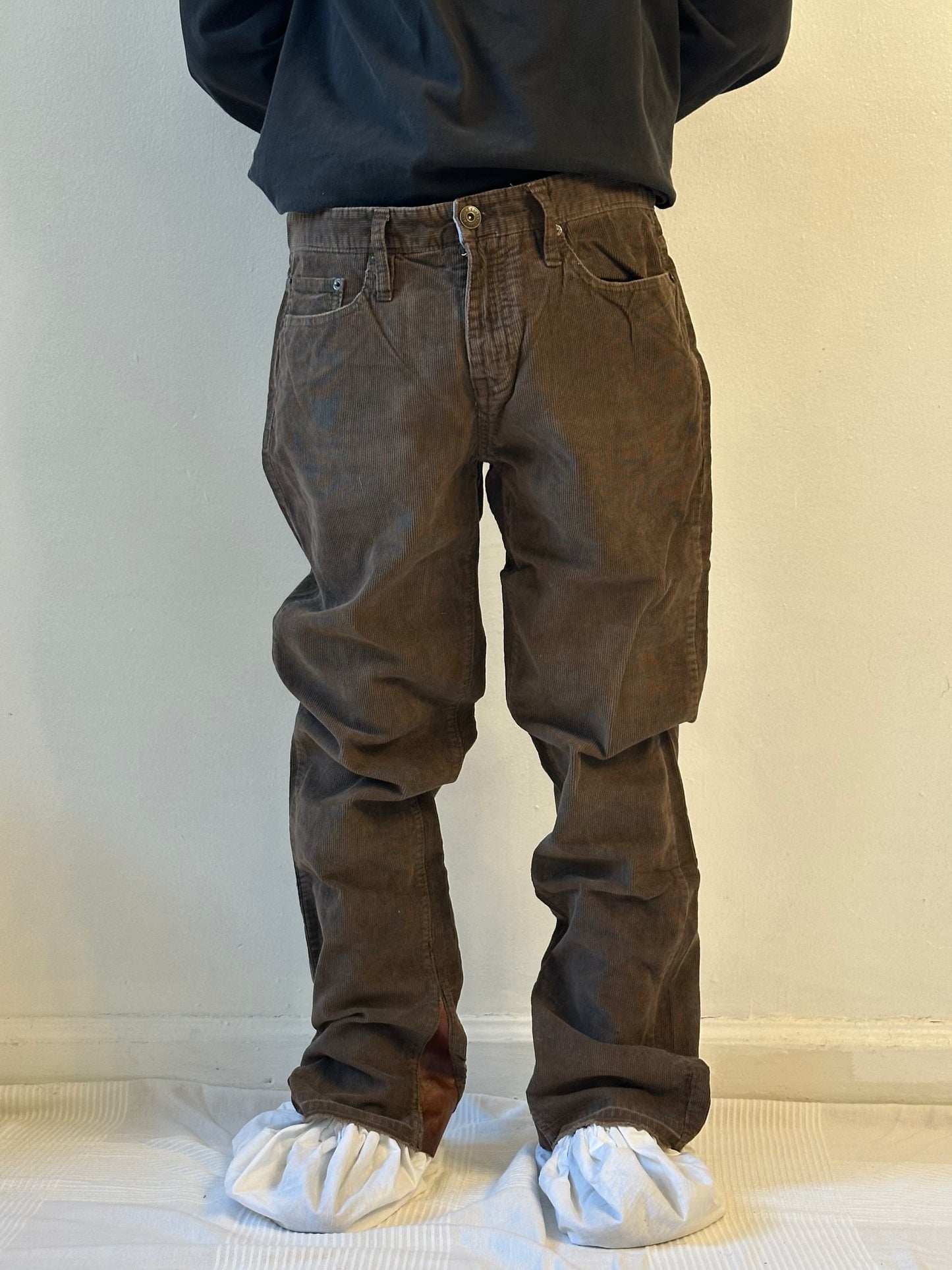Brown Coduroy Pant w/ Leather Flare