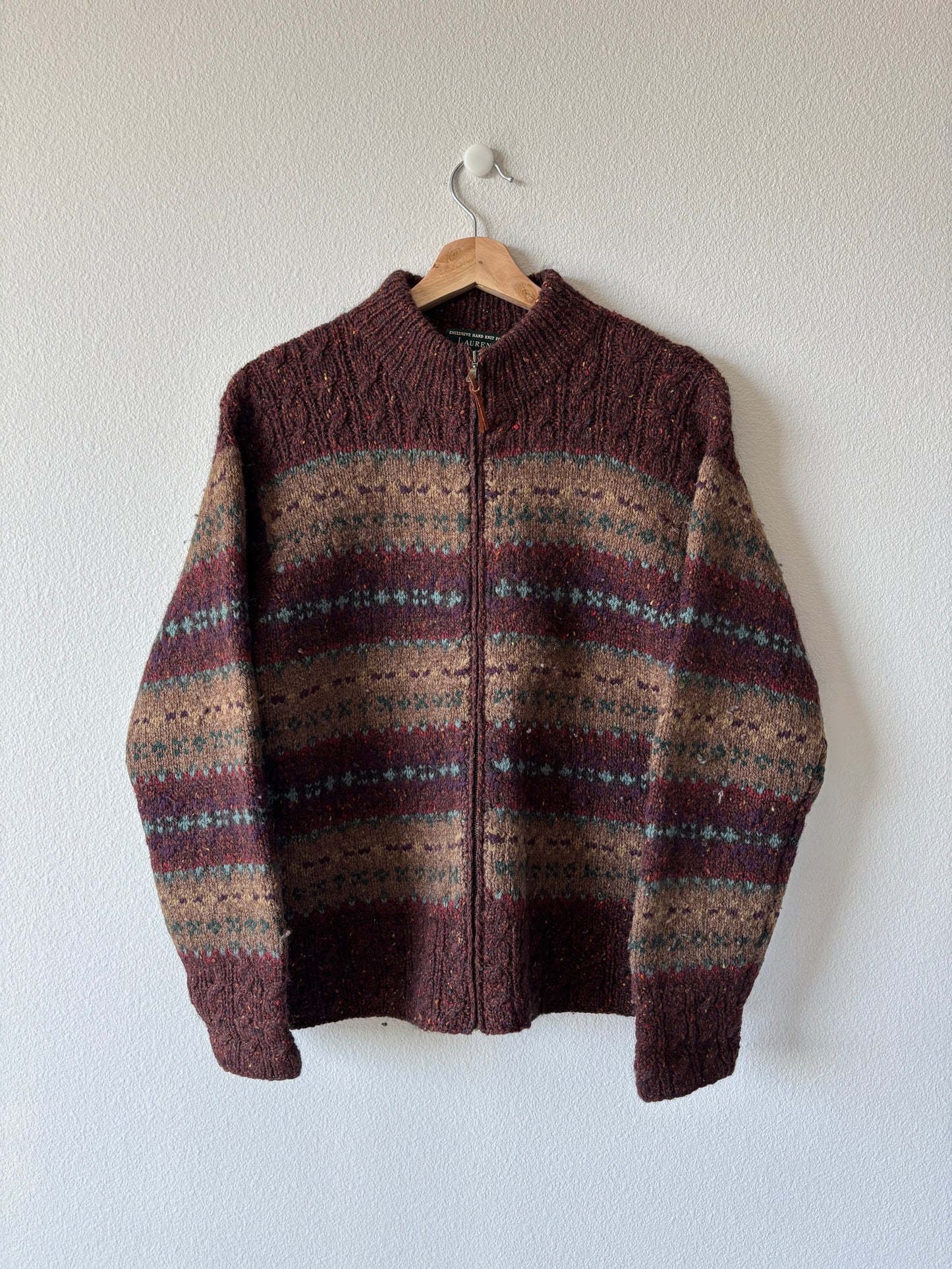 Lauren By Ralph Lauren Hand Knit Zip Up Sweater